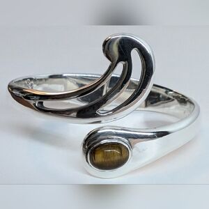 Sz-7 Vintage Mid-Century Sterling Silver Tiger's Eye  Bracelet 51.2g